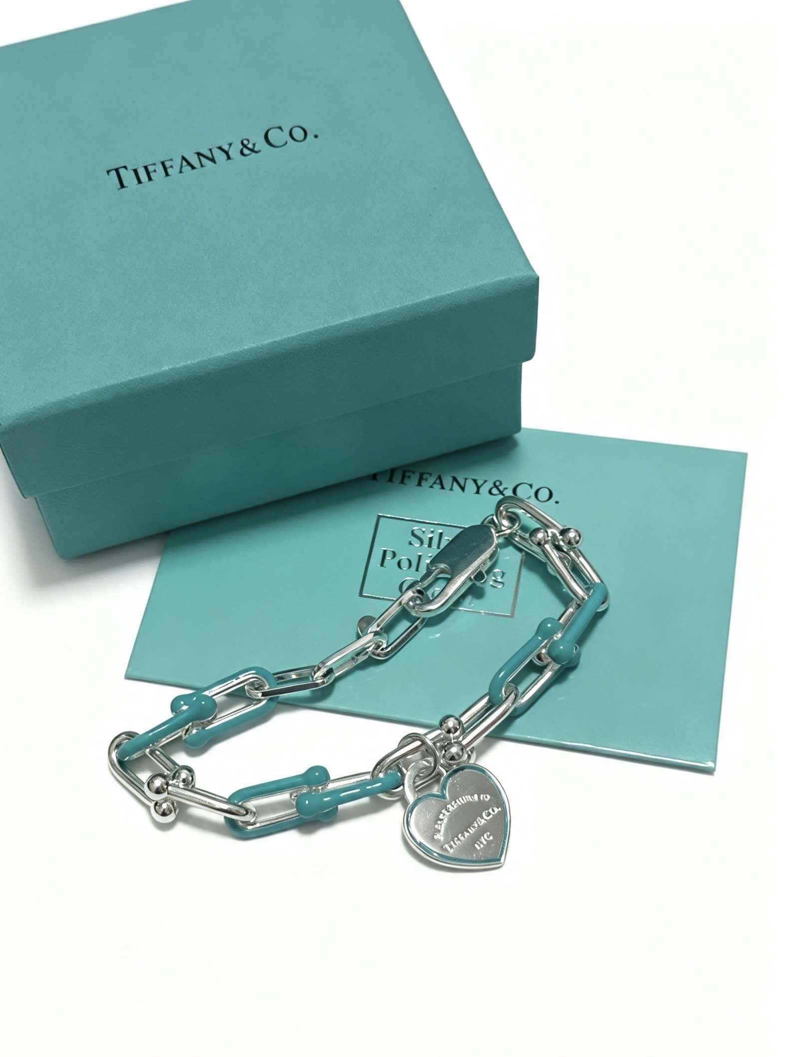 Tiffany & Co. Blue Enamel Heart Tag Bracelet